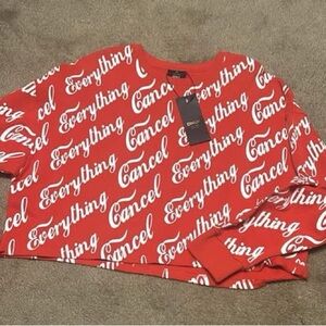 Only Red Crew Neck Sweater with Graphic Text Design